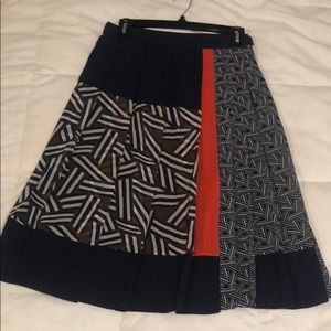 Diane Von Furstenberg Navy, Black & Red Patterned A-Line Skirt